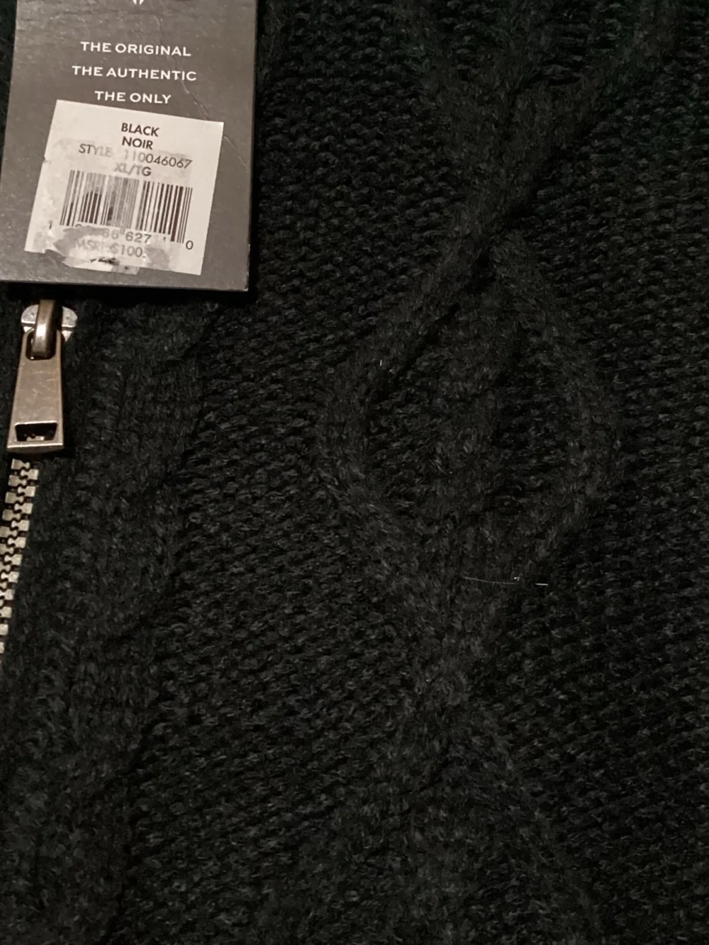 Frye Men’s Full Zip Sweater Jacket Cable Knit Fleece Lined THICK Black Size XL